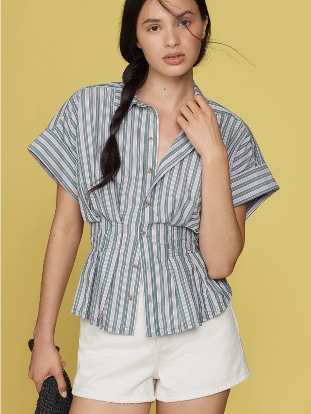 Bobbie Short-Sleeve Fitted-Waist Blouse by Pilcro / Anthropologie